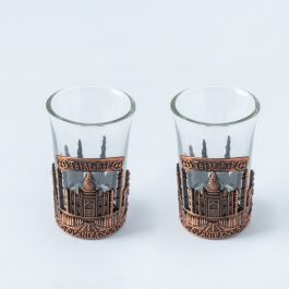 Handcrafted Taj Mahal Shot Glass Pair with Decorative Ashtray – Indian Souvenir Gift Set